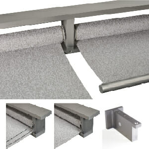 Tenda a doppio modulo di colore grigio per interni dal design contemporaneo